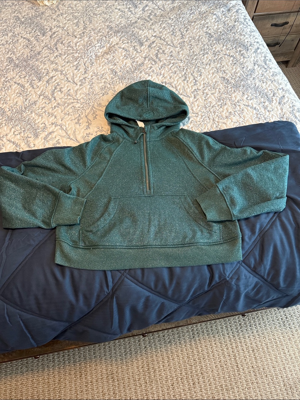 Lululemon Teal Sparkle Scuba Half-Zip Hooded Sweatshirt NWOT